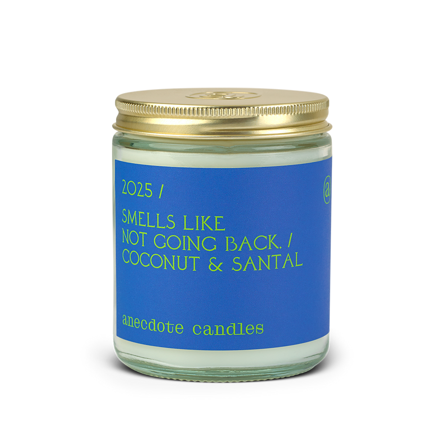 2025 themed candle with coconut and santal scent notes 