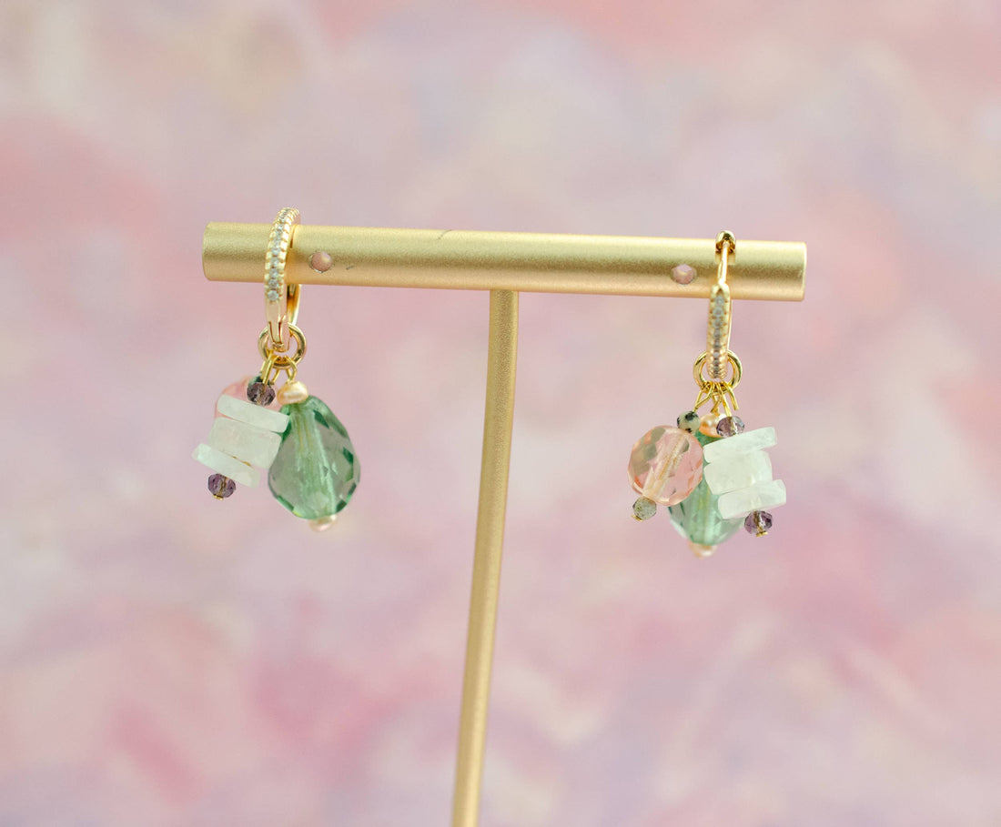 Green & Pink Moonstone Earrings