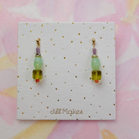 Green and Purple Beaded Dangle Earrings