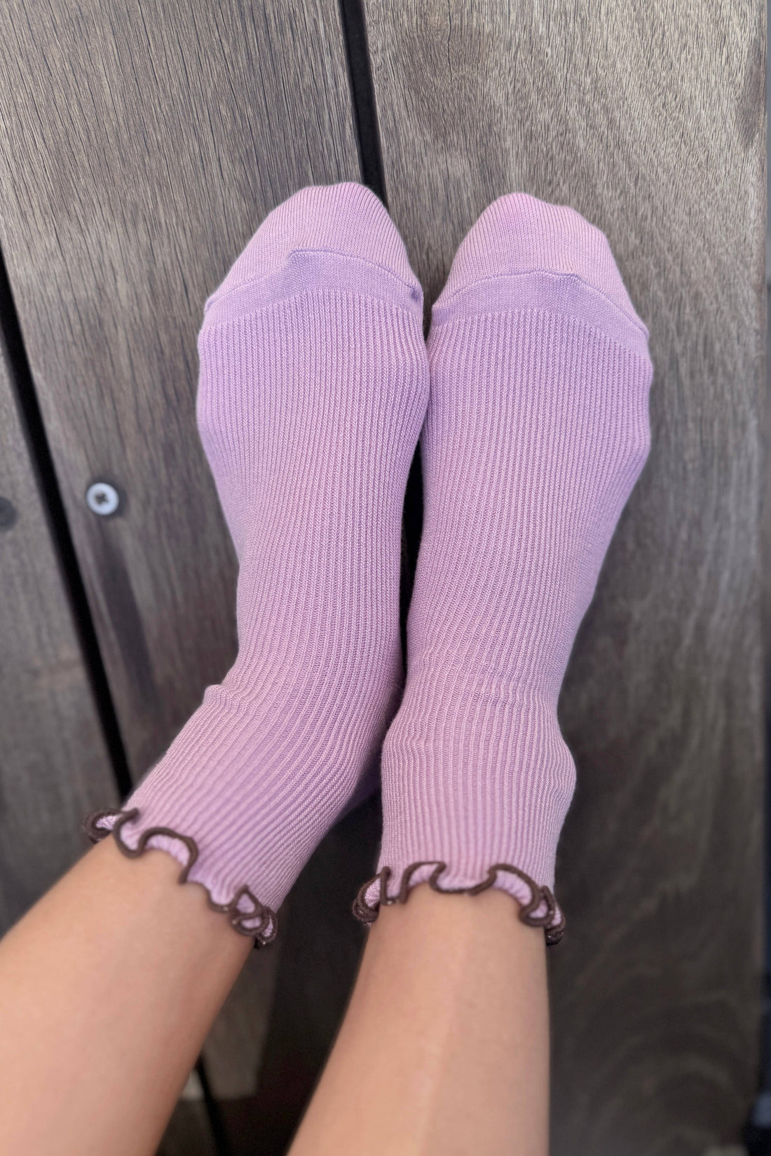 Petite Ruffled Modal Socks - Lilac + Brown