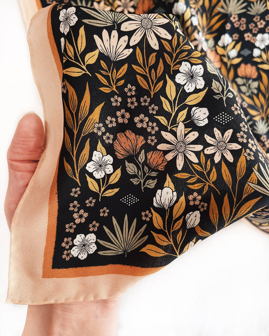 Midnight Garden Floral Silk Bandana