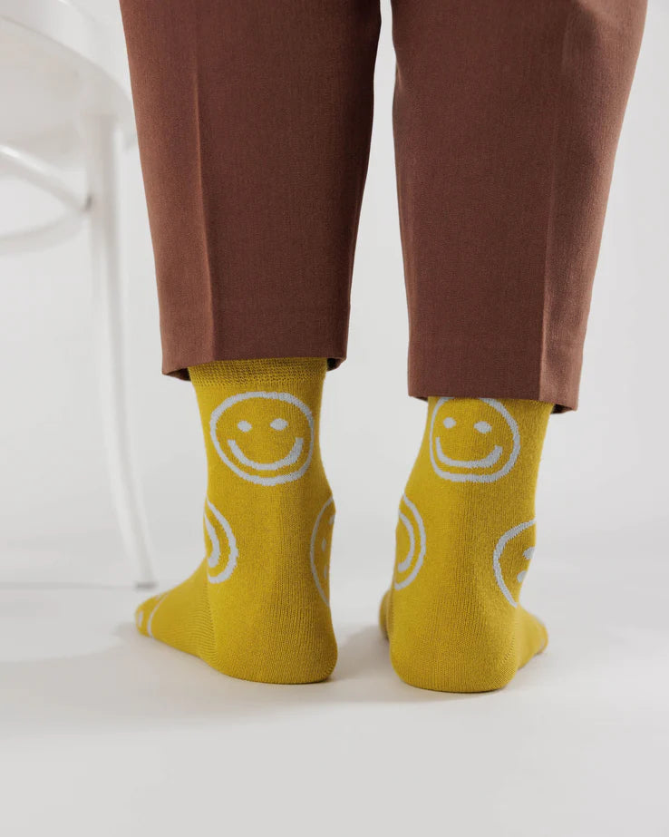 Crew Sock - Ochre Happy