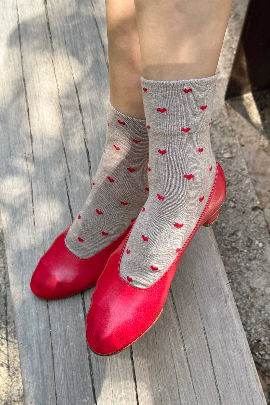 Sneaker Socks - Heart - Latte / Red