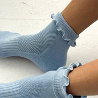 Ruffled Hugger Socks - Periwinkle/Red