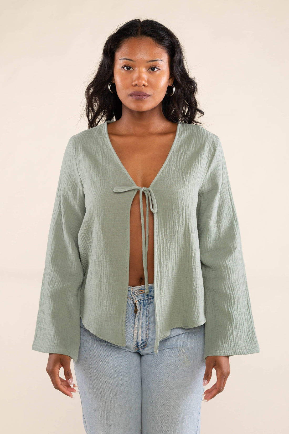 Melrose Tie Blouse - Sage