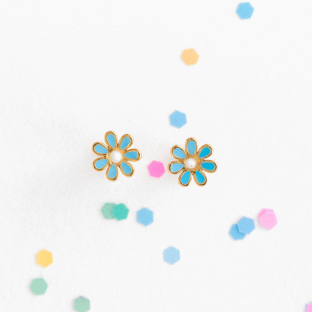 Pip Pop Post Earrings - Blue Daisy