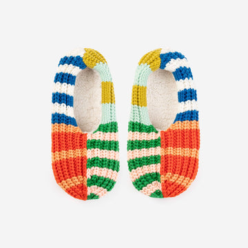 Patchwork Stripe Rib Slippers - Rainbow