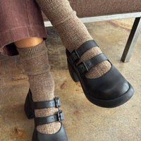 Wool Waffled Socks - Brown / Oatmeal