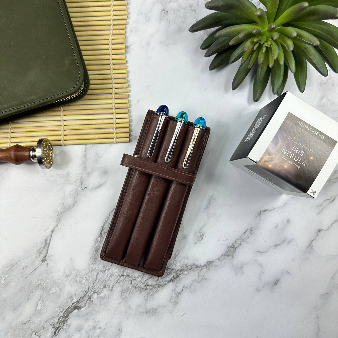 3 Pen Case - Antique Brown