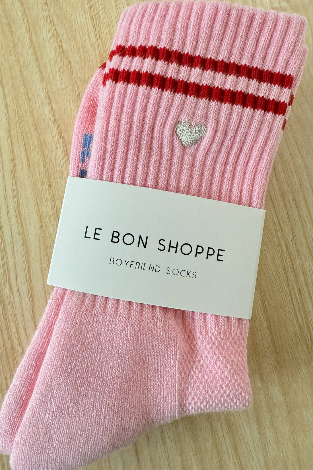 Embroidered Boyfriend Socks - Amour Pink + Heart