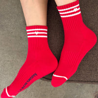 Embroidered Girlfriend Socks - Scarlet + Heart