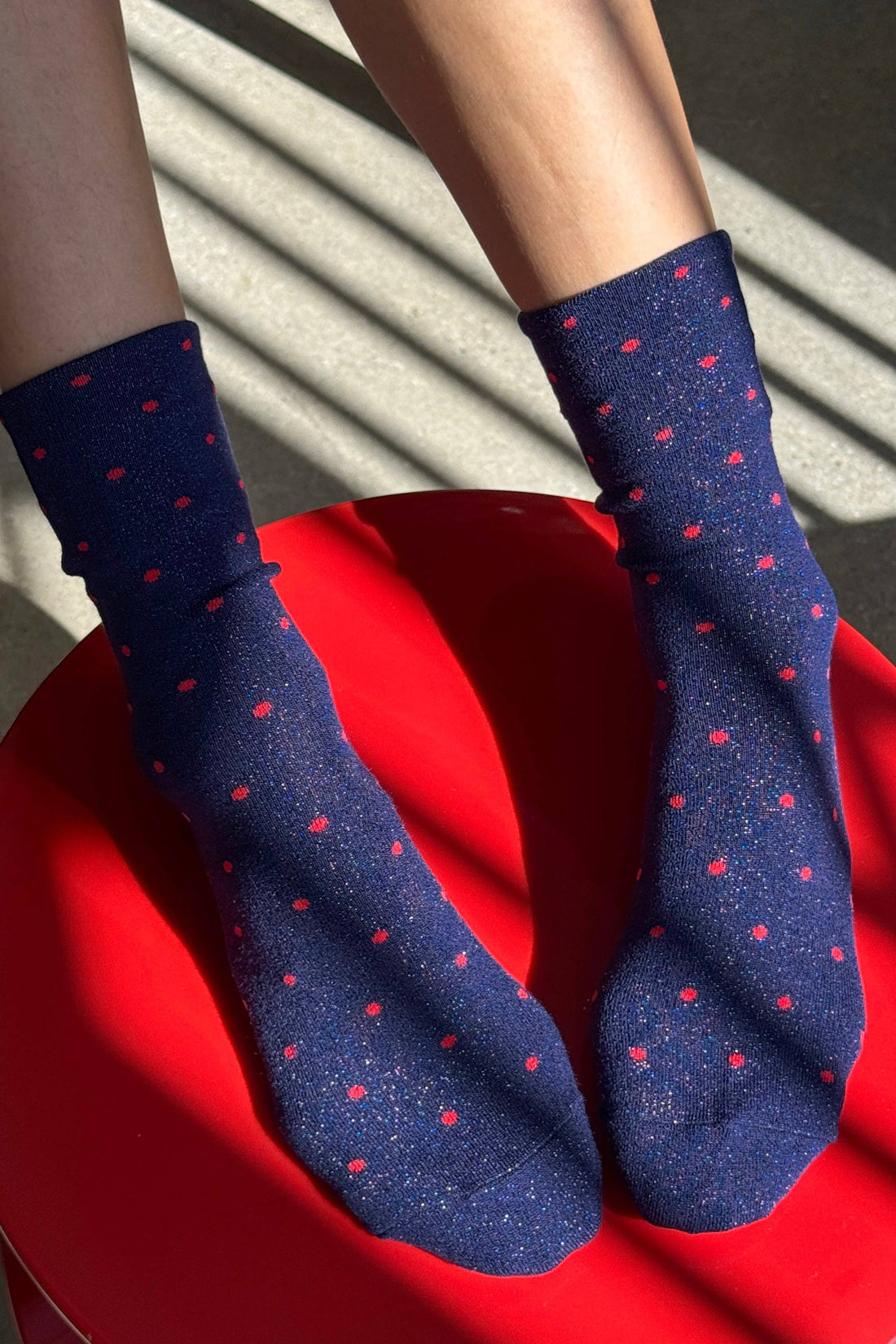 Sneaker Socks Polka Dot - Ink Blue/Red