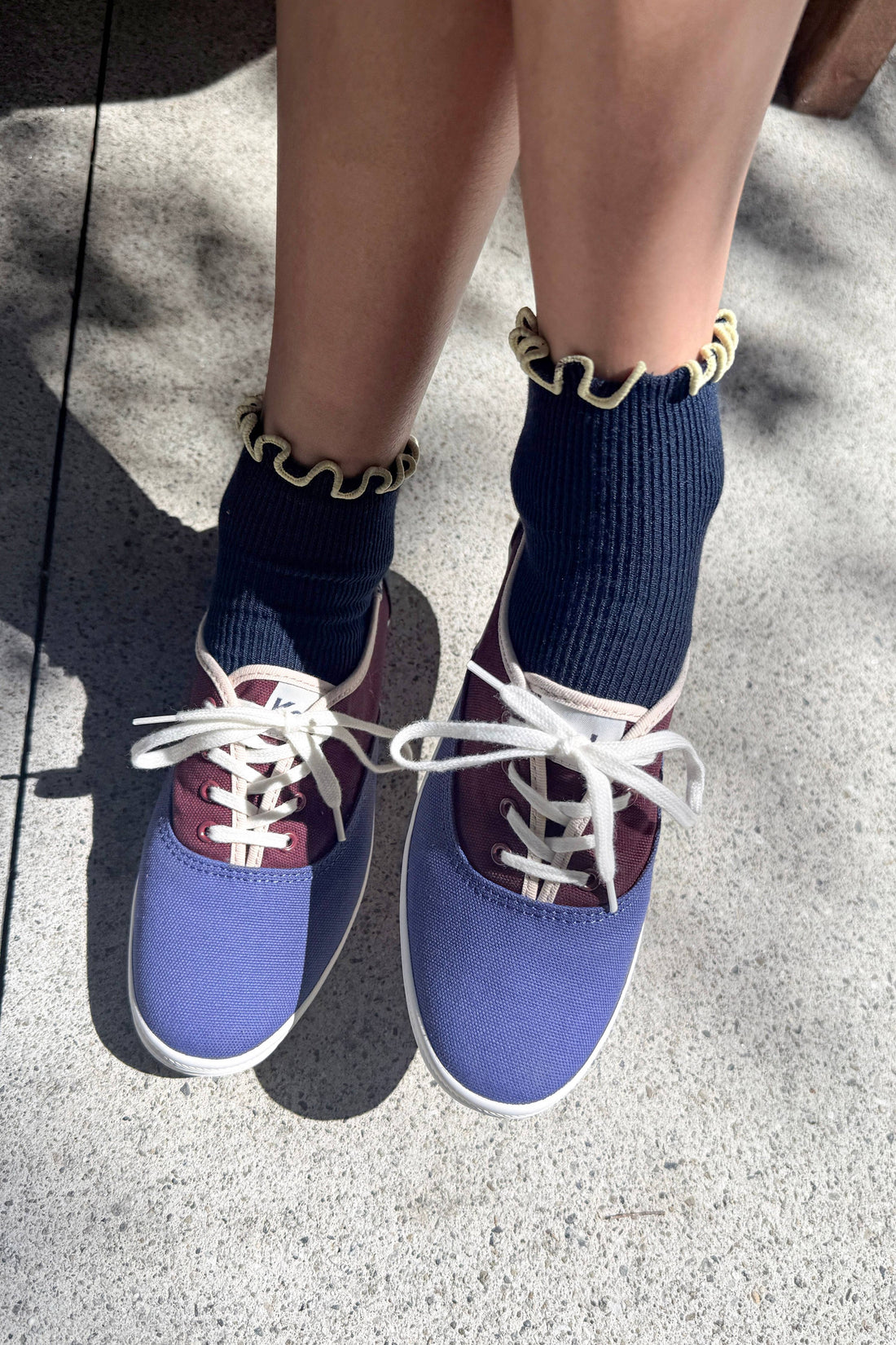 Petite Ruffled Modal Socks - Navy + Butter