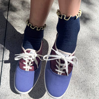 Petite Ruffled Modal Socks - Navy + Butter