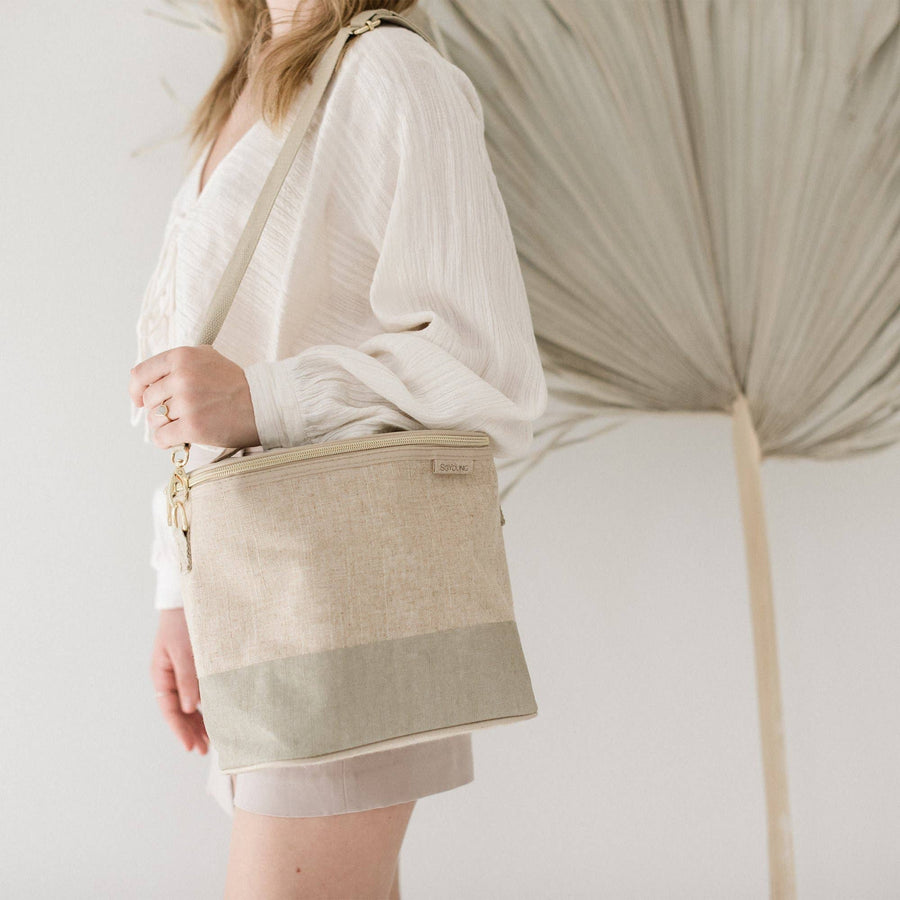 Linen Lunch Poche - Cement Colour Block