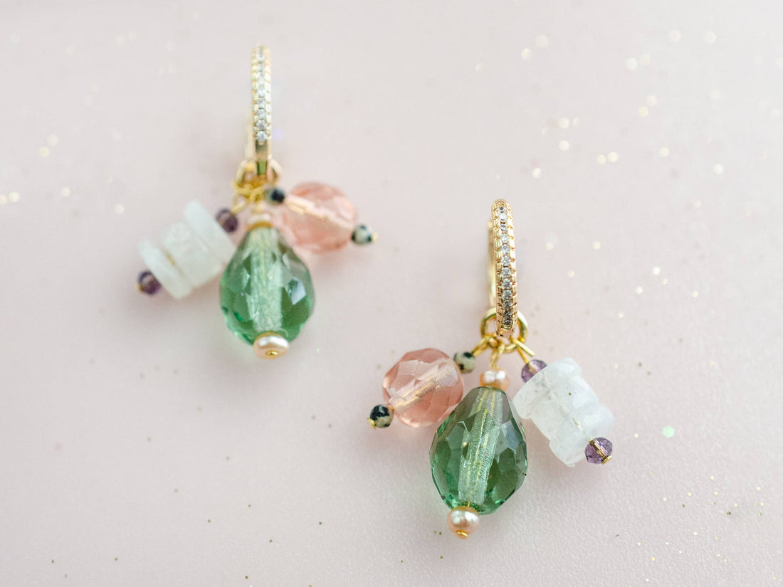 Green & Pink Moonstone Earrings