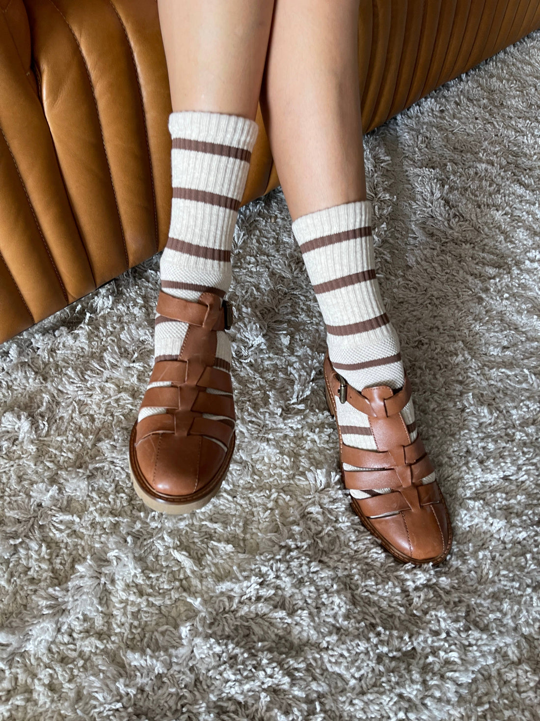 Striped Boyfriend Socks - Flax Stripe