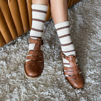 Striped Boyfriend Socks - Flax Stripe