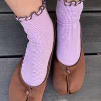 Petite Ruffled Modal Socks - Lilac + Brown