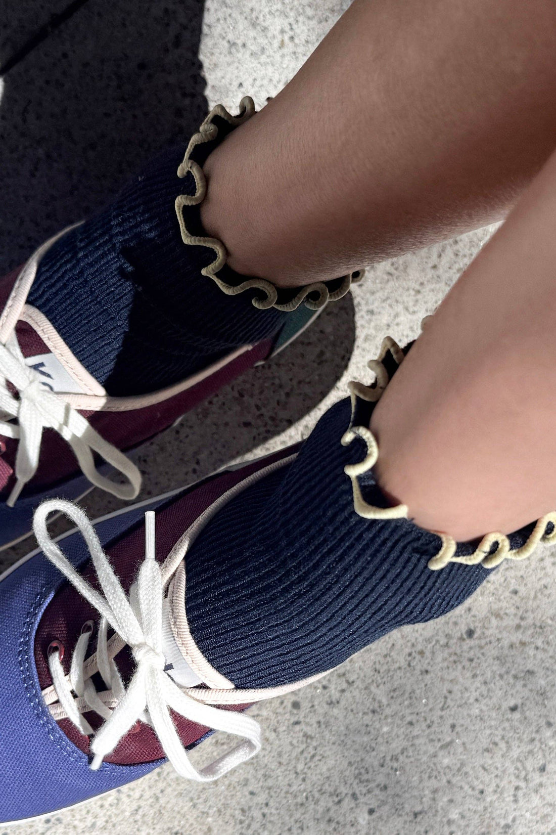 Petite Ruffled Modal Socks - Navy + Butter