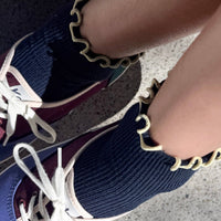 Petite Ruffled Modal Socks - Navy + Butter