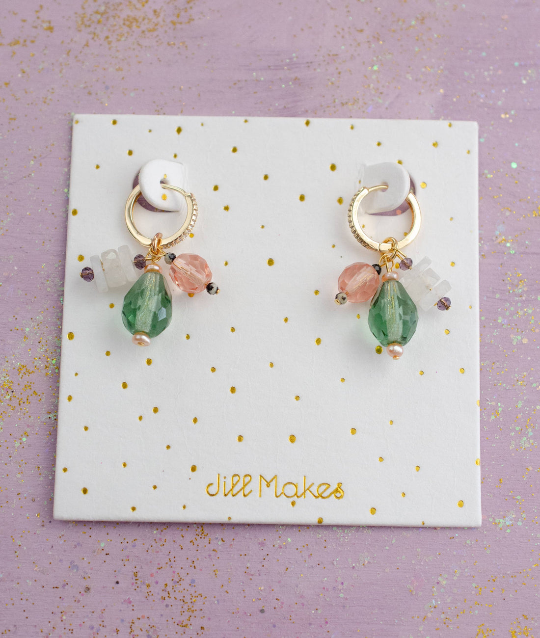 Green & Pink Moonstone Earrings