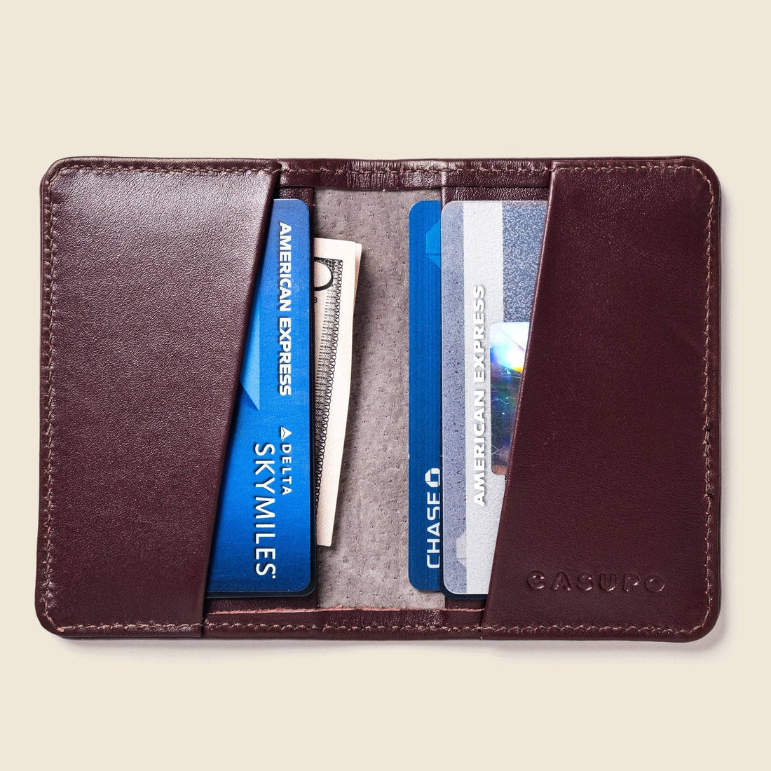 RFID Leather Bifold Wallet - Burgundy