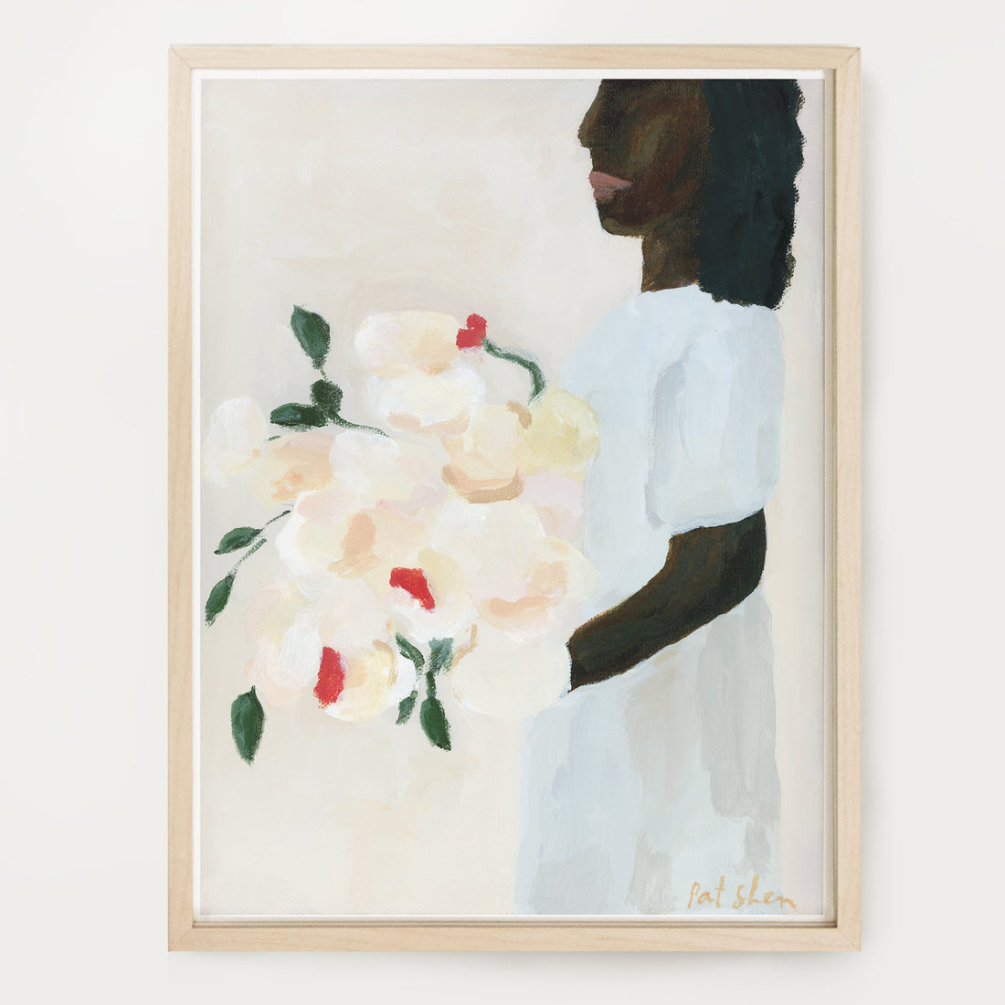 an art print of a black woman holding a bouquet flowers