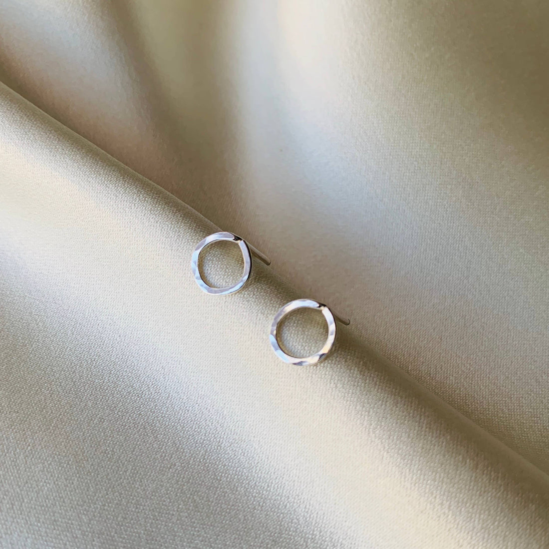 Pair of silver hammered hoop stud earrings 