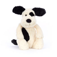 Black and white plush puppy jellycat