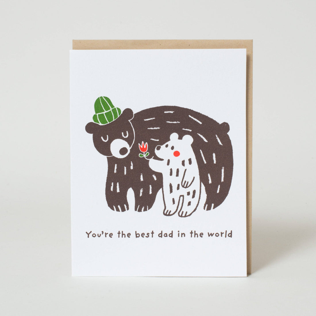 Greeting card with bear illustration with text saying "you're the best dad in the world"