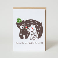 Greeting card with bear illustration with text saying "you're the best dad in the world"