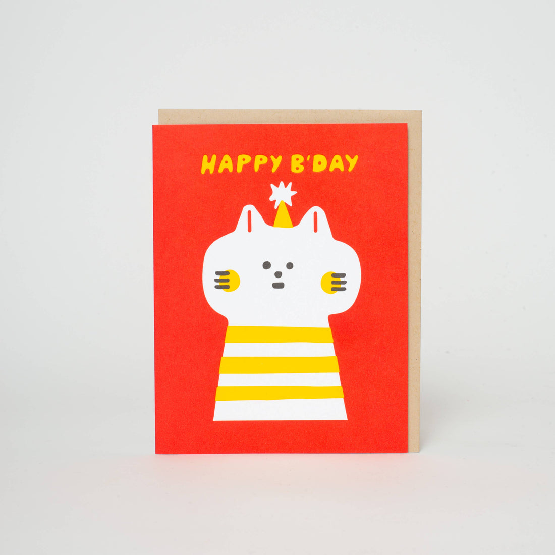 Birthday card with a cat illustration and 'Happy B'Day' text 