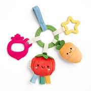 Colorful baby teething ring with fruit-shaped toys hooks on car seat