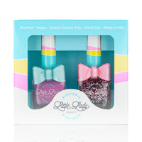 melon scented nail polish duo for kids non toxic quick dry vegan glitter pink 