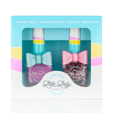 melon scented nail polish duo for kids non toxic quick dry vegan glitter pink 