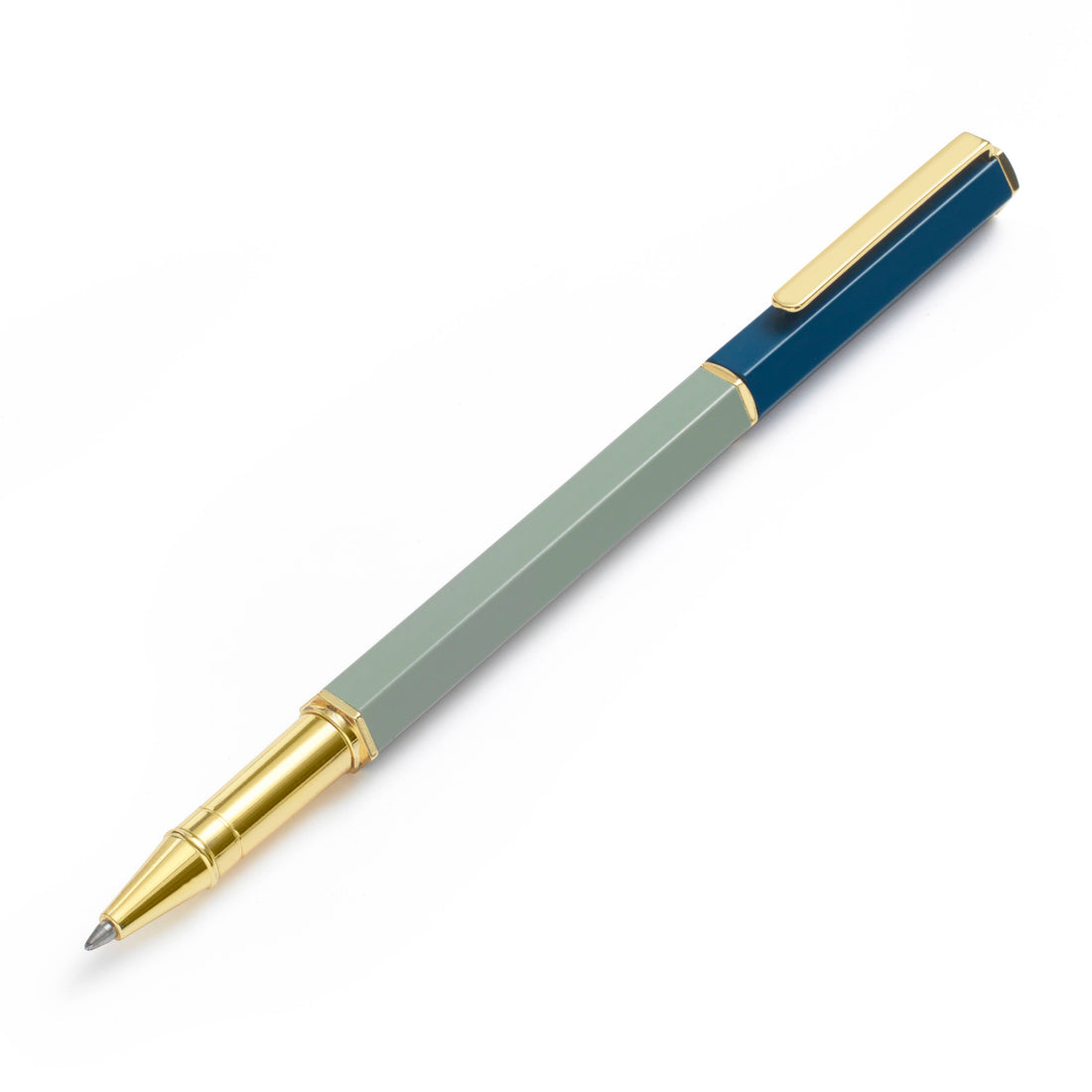 green and blue rollerball pen