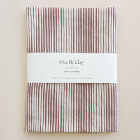 wine colored striped linen tea towel
