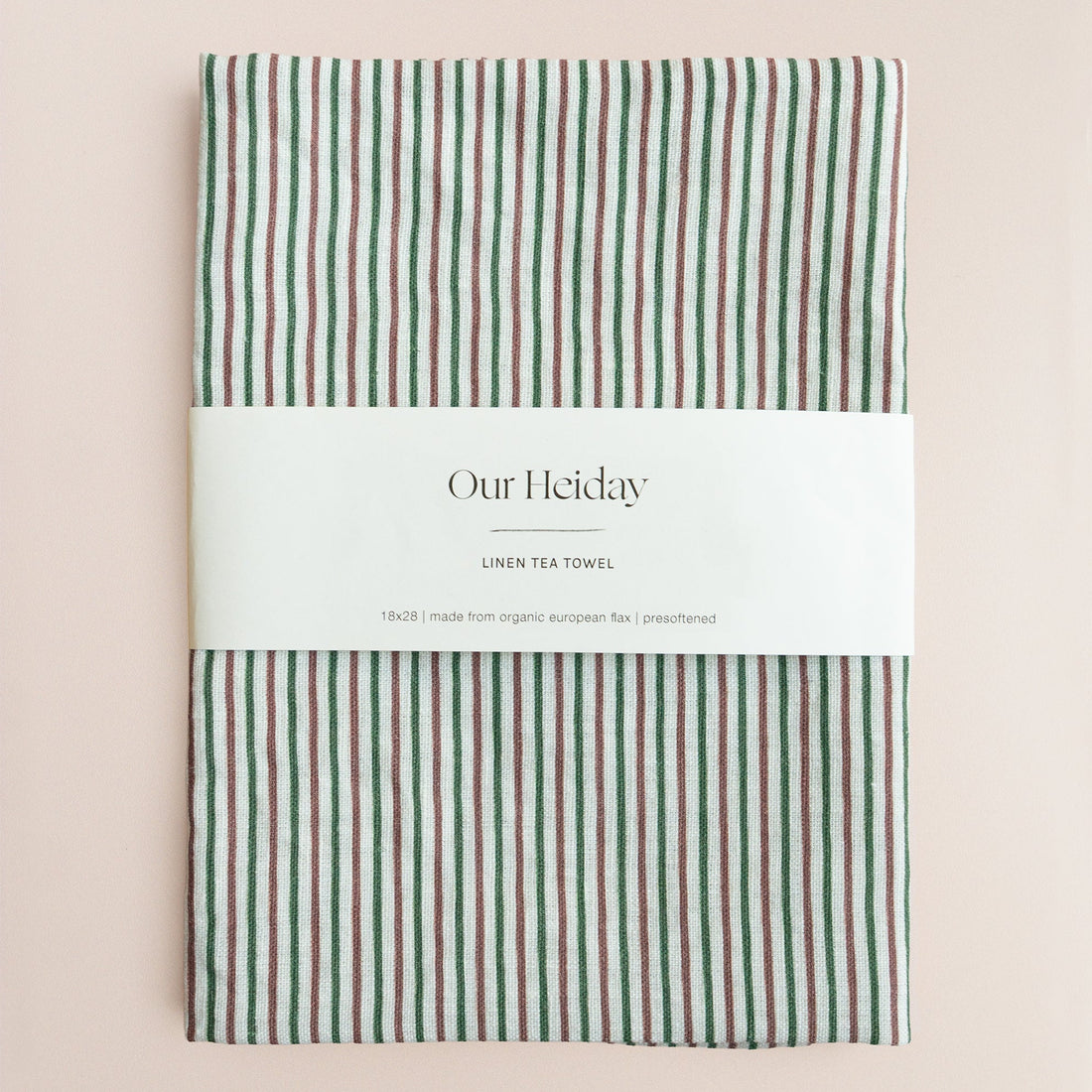 our heiday red and green vintage stripe linen tea towel holiday
