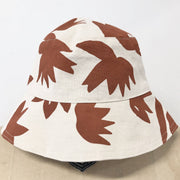 Bucket hat with brown lotus pattern