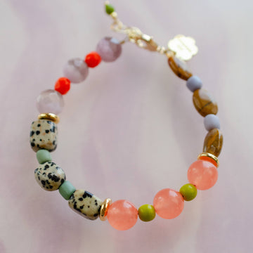 colorful handmade beaded bracelet with coral and multicolored beads