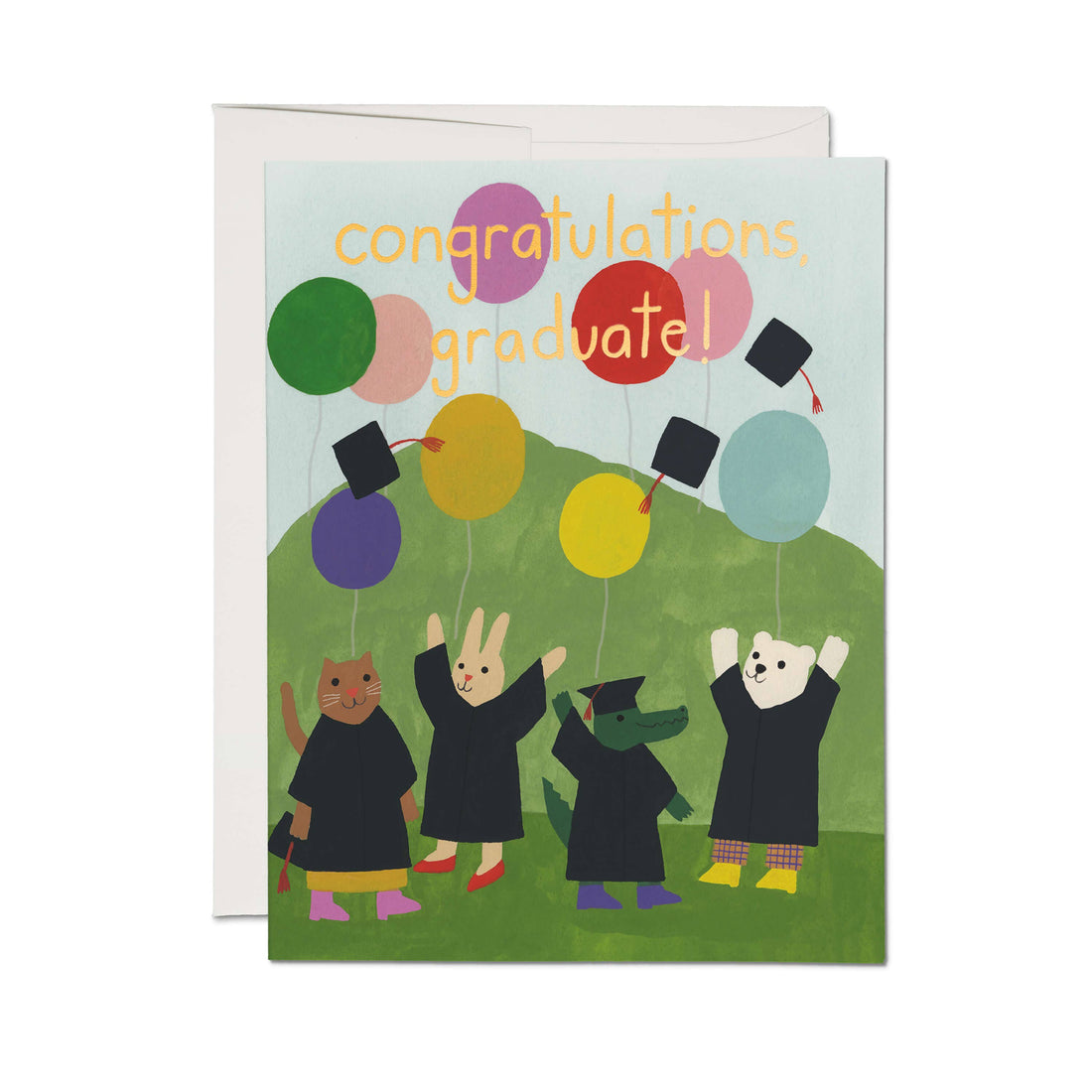 congratulations graduate card with animals and balloons 