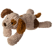Plush dog toy with brown and beige colors with chenille fabric