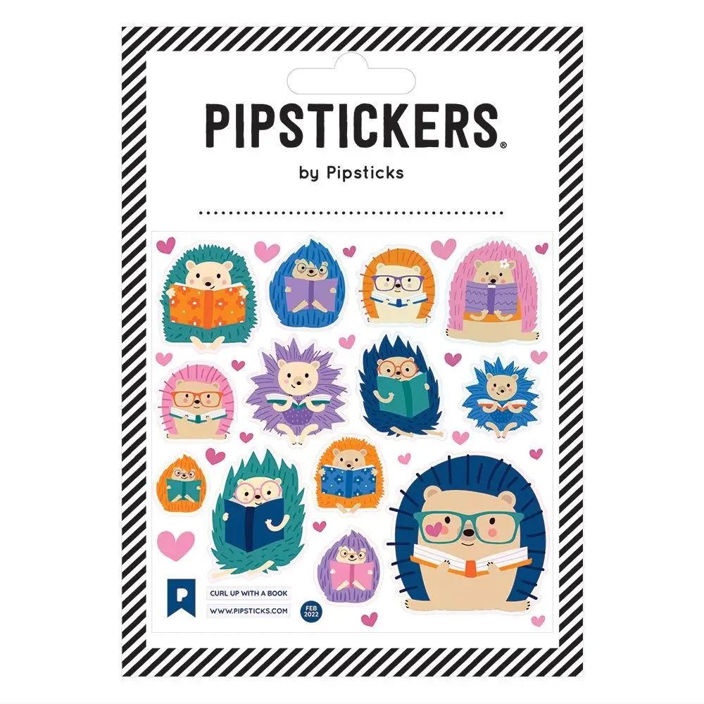 book themed sticker sheet with hedgehogs 