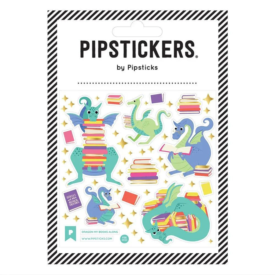 dragon themed sticker sheet with books