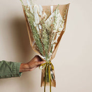 vase filler dried floral bouquet with white and green florals 