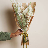 vase filler dried floral bouquet with white and green florals 