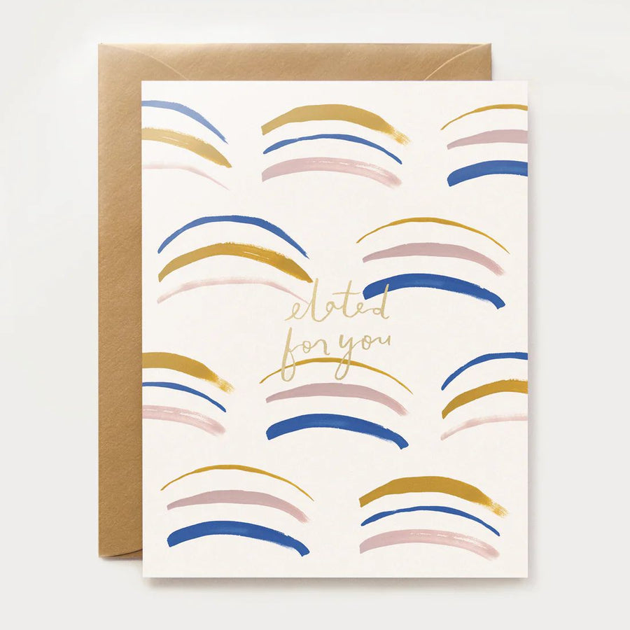 Greeting card with wavy line pattern and 'elated for you' text 