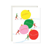 Colorful Christmas ornament card with elves 