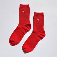 red womens socks with an embroidered heart 